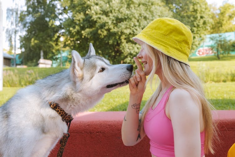 A Woman Training Her Dog