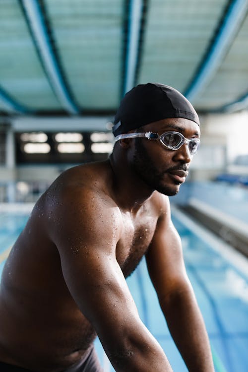 Topless Man Wearing a Swimming Goggles