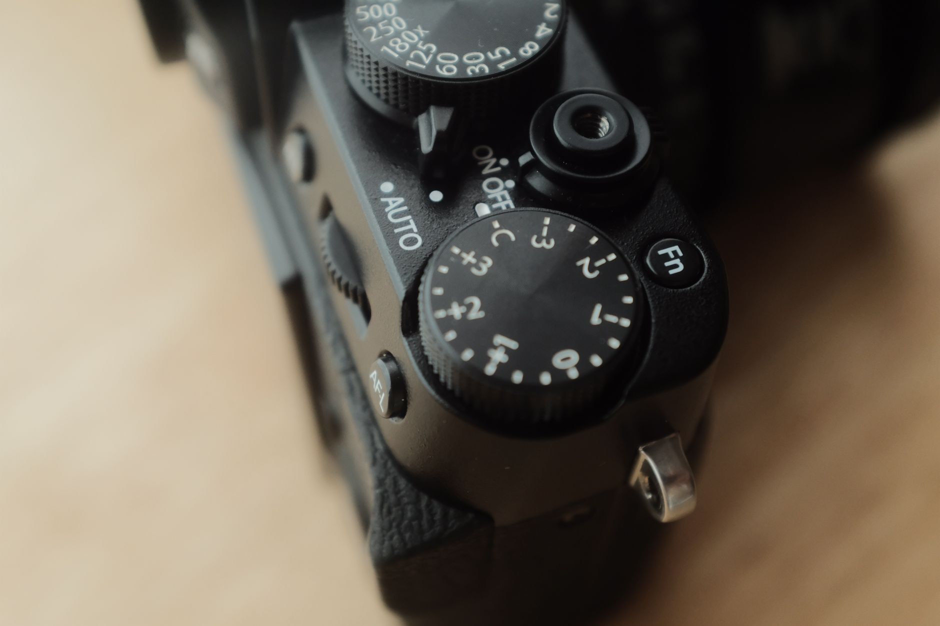 Detailed view of camera settings dial showcasing manual options.
