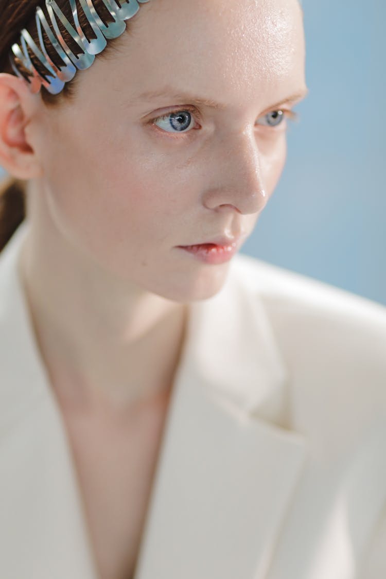 Close-up Of Woman With Pins On Hair