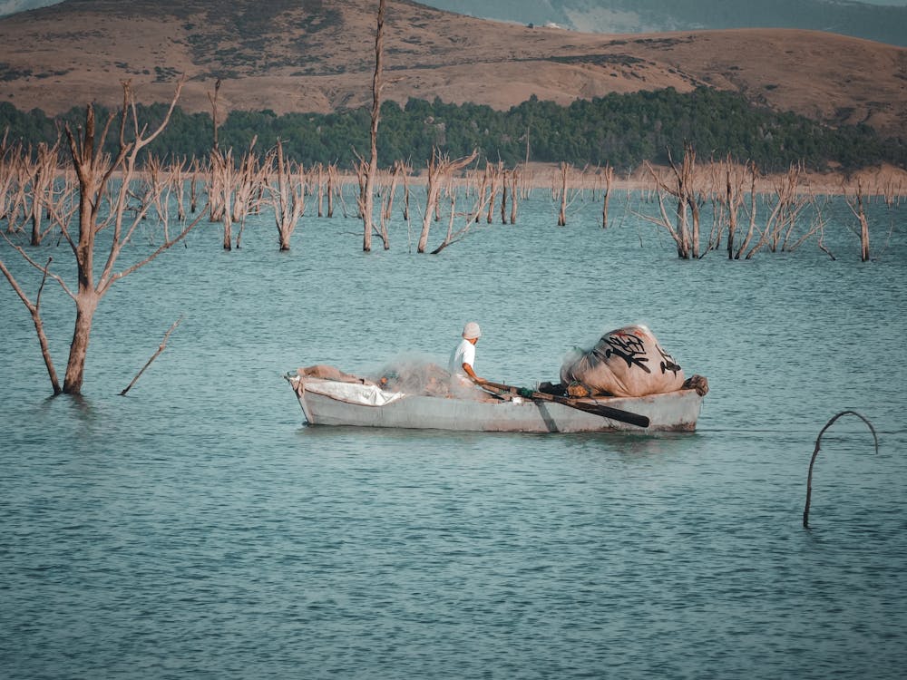 Fisherman in a Boat on a Lake