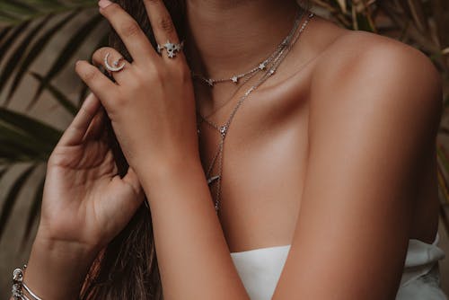 Close up view of jewellery on woman