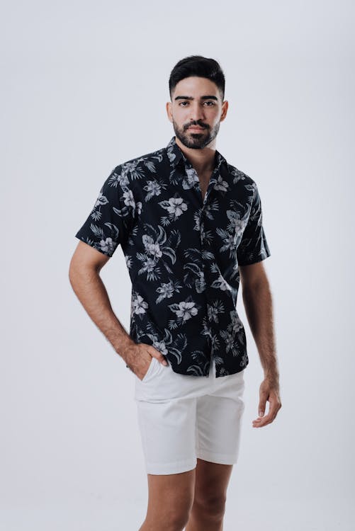 Man in Black and White Floral Button Up Shirt and White Shorts · Free ...