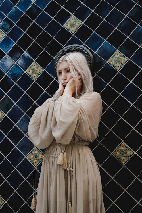 Blond hair woman in dress