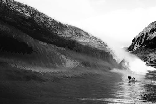 Grayscale Photo of a Wave