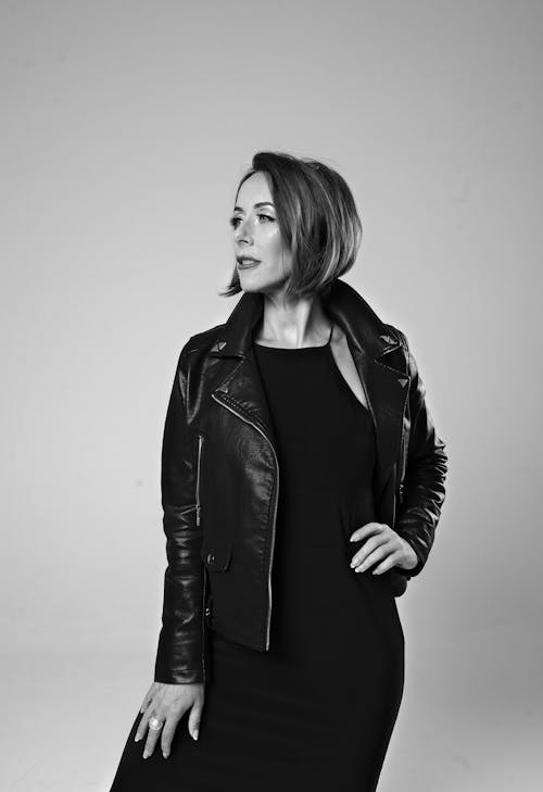 Stylish Woman in Black Leather Jacket