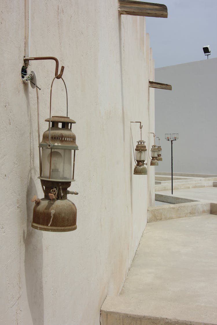 Retro Lamps On Building Facade