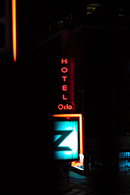 Hotel Neon Sign at Night