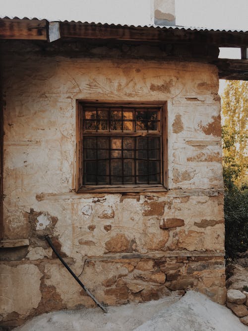 Wooden Window Frame on Brick Wall