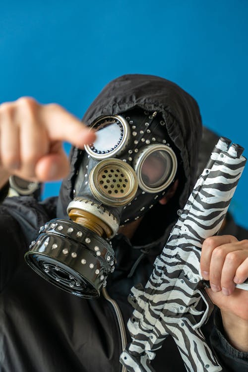 Man wearing Gas Face Mask 