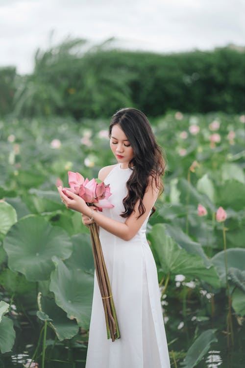 Darmowe zdjęcie z galerii z azjatka, kobieta, kwiaty