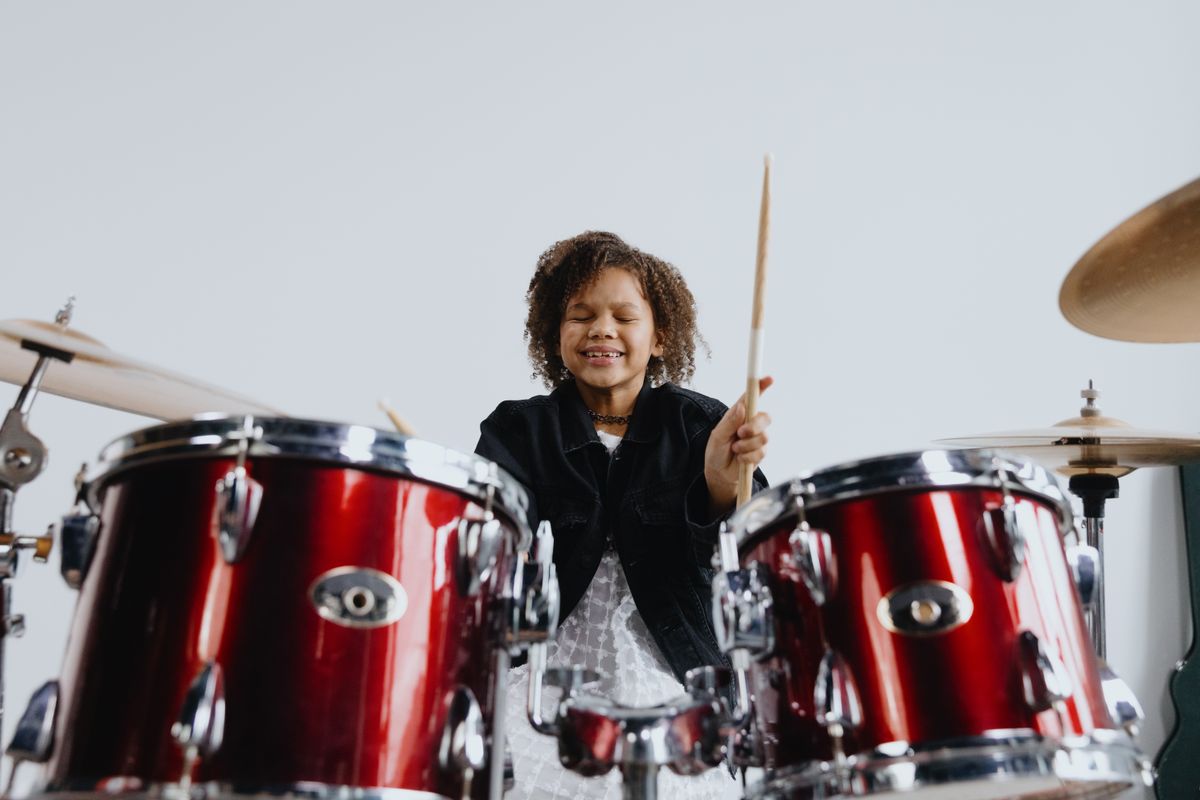 Student playing drums