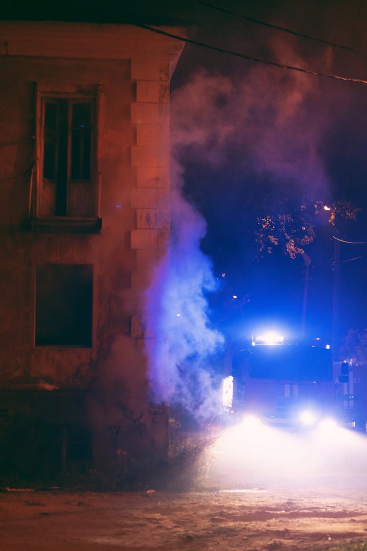 Smoke Around Building At Night