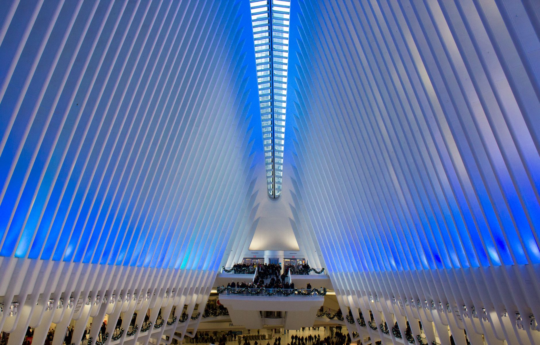 Interior view of the Oculus at the World Trade Center in NYC, showcasing modern architecture.