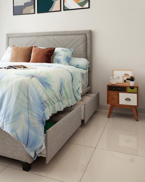 Free White and Blue Bed Linen Stock Photo