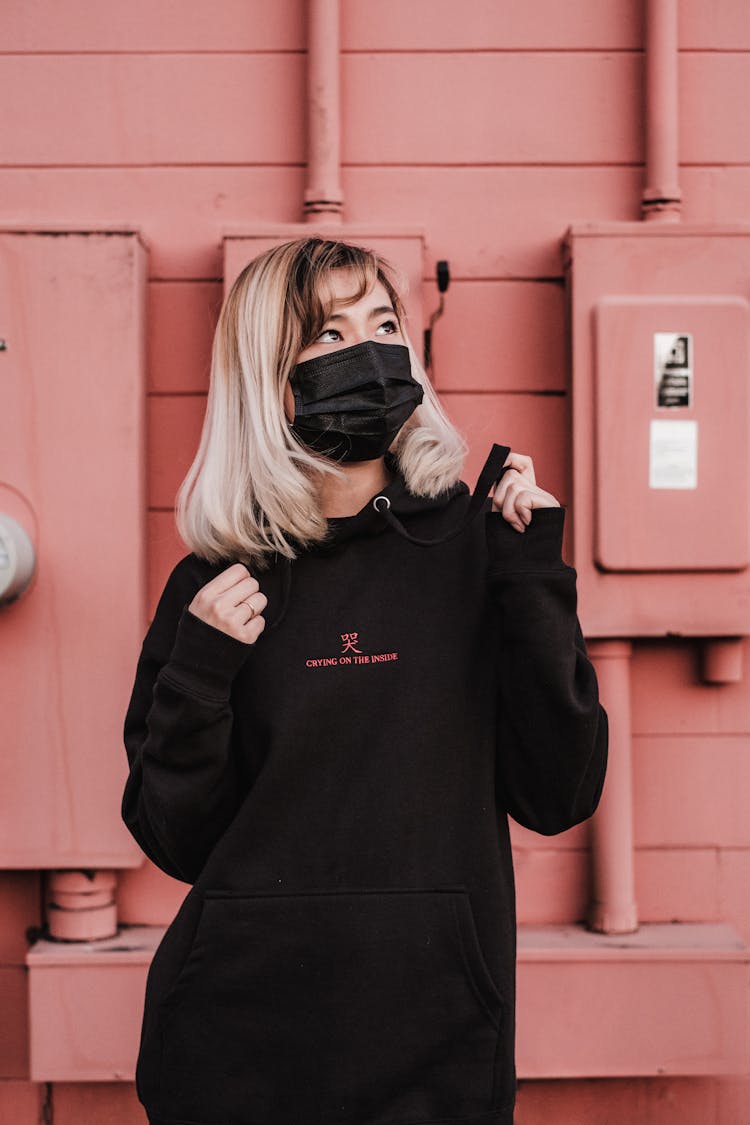 Woman In Black Wearing Face Mask