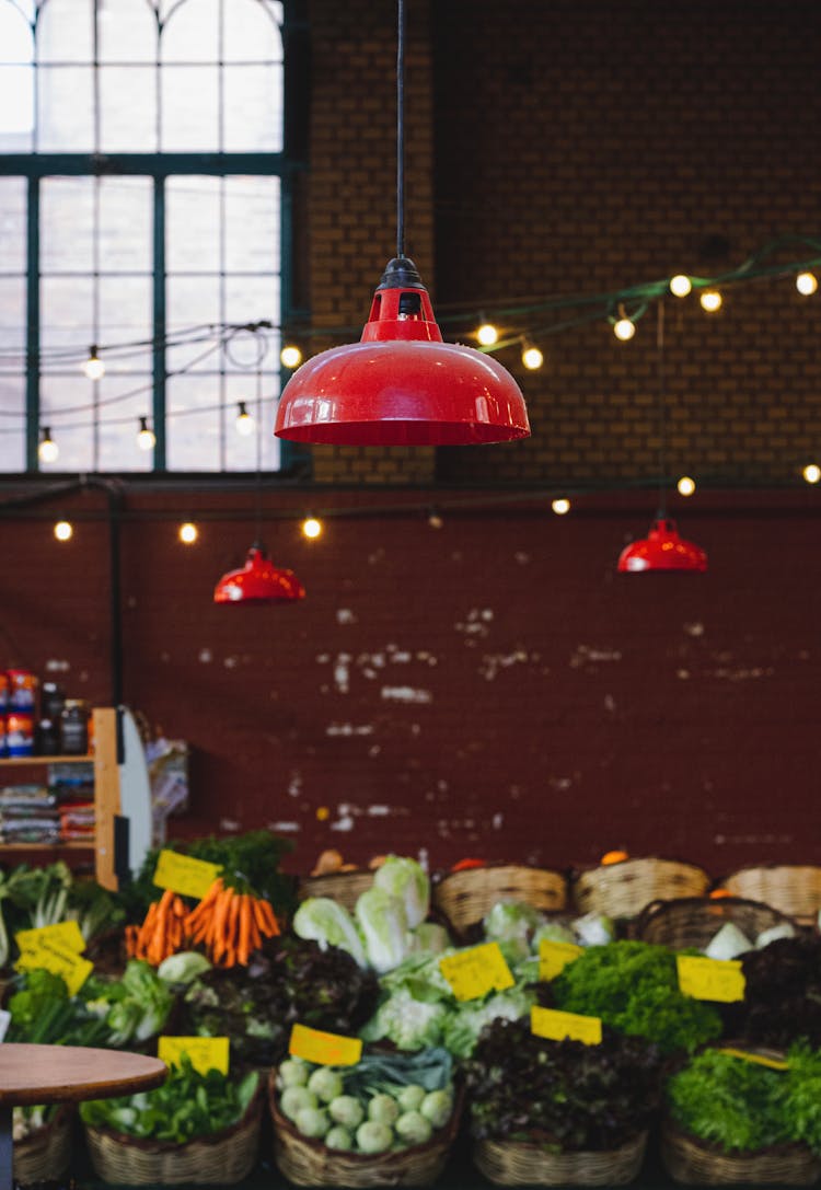 Red Hanging Light In A Market