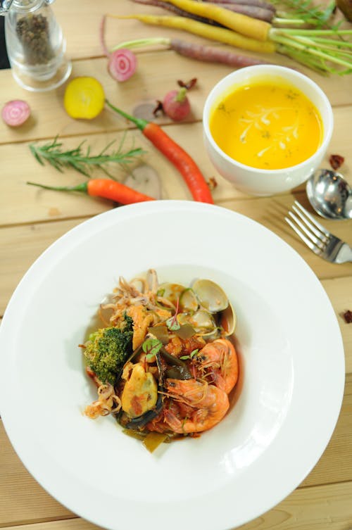 Free Seafood Broccoli Dish in a Plate Stock Photo