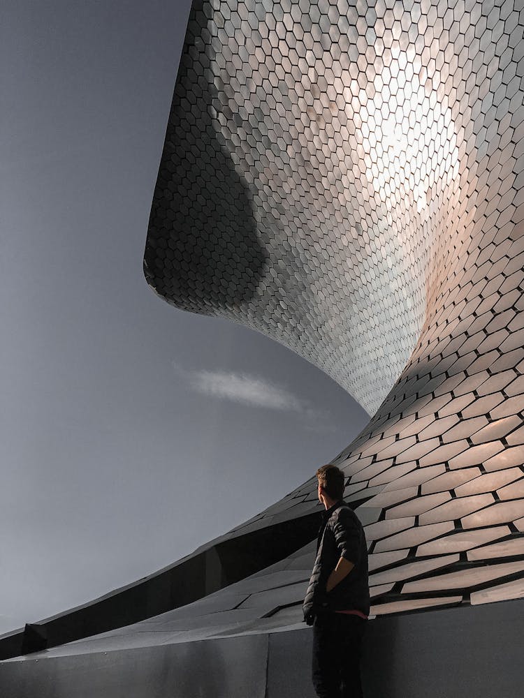 Man In Front Of Museo Soumaya, Mexico 