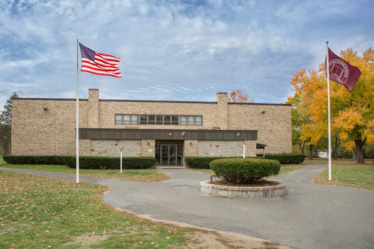 City School Building With Flags