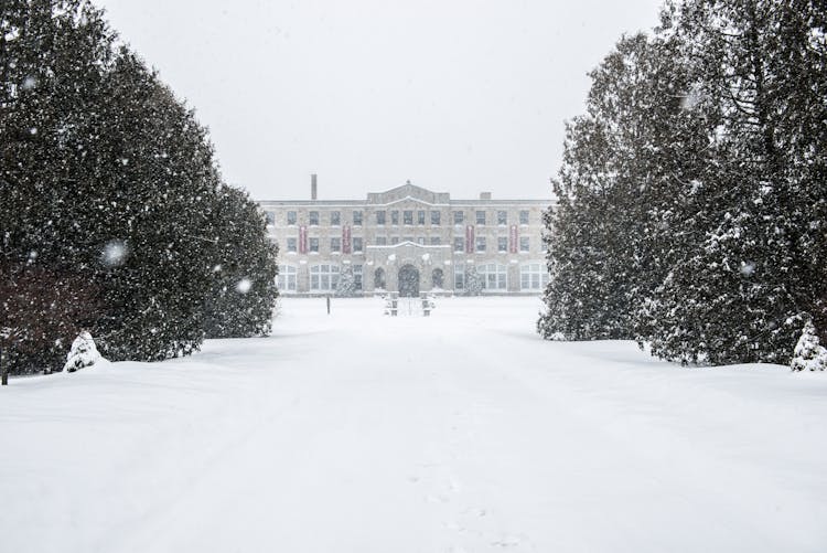 Facade Of  Macduffie School In Massachusetts During Winter