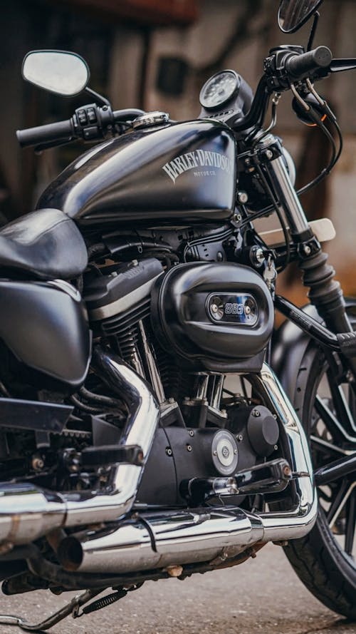 Free Photo of a Black Harley Davidson Motorcycle Stock Photo