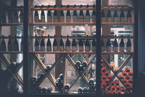 Free Wine Bottles on the Shelves Stock Photo