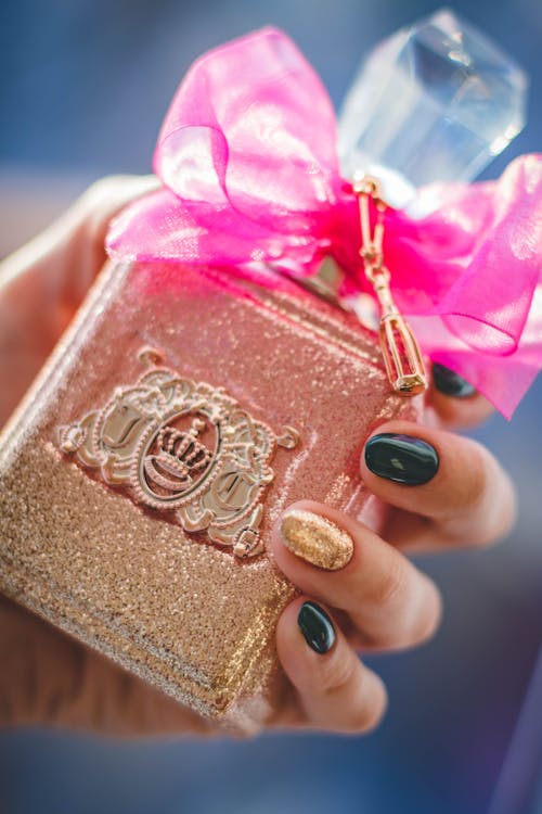 Gray Glass Bottle With Pink Ribbon