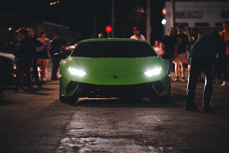 Green Lamborghini Car On The Road