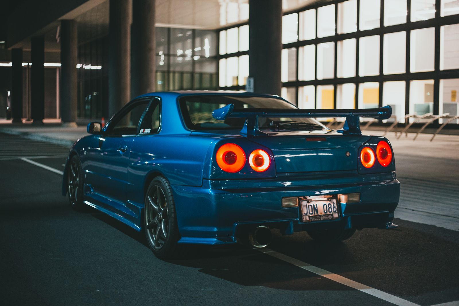 Blue Skyline Tail Lights 4K wallpaper