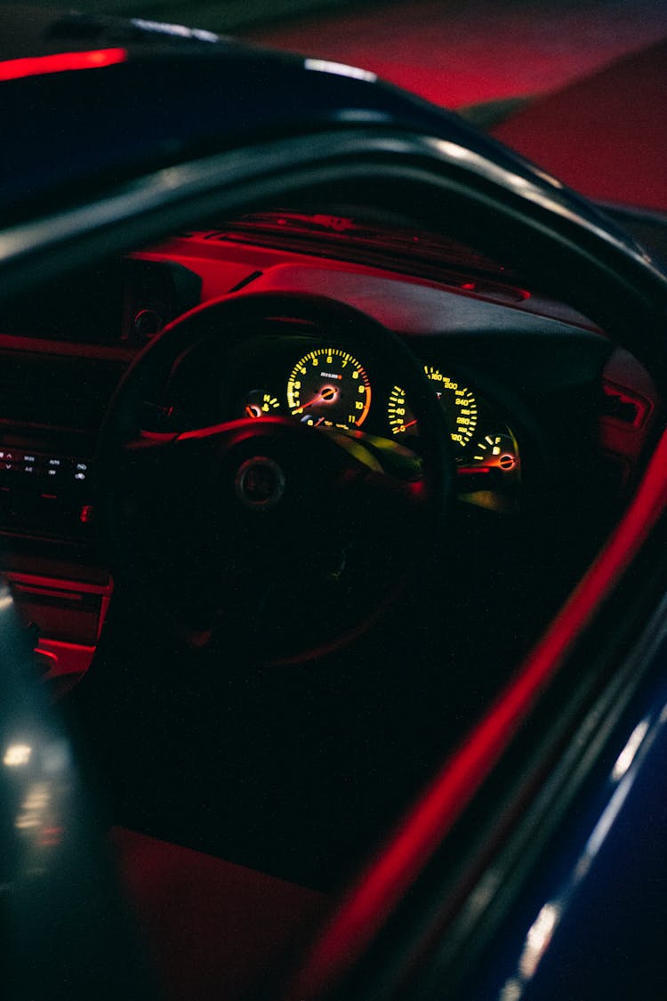 Interior Of A Car At Night 