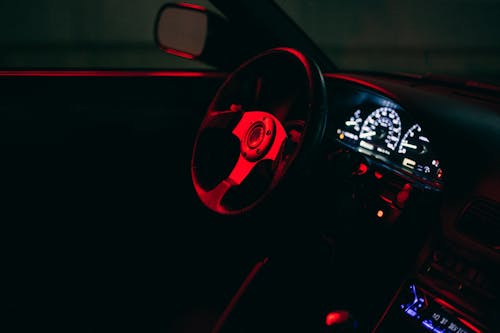 Interior of a Car with Illuminated Gauges