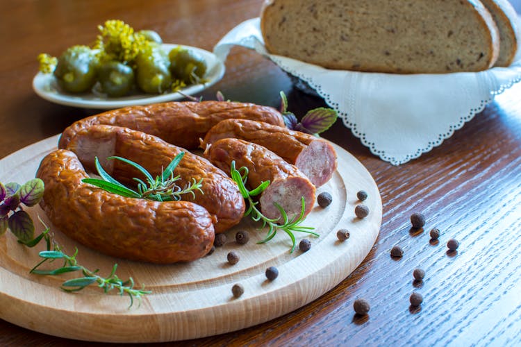 Cooked Sausages On White Plate