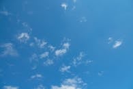 蓝天明亮，白云蓬松散落，营造出宁静的氛围