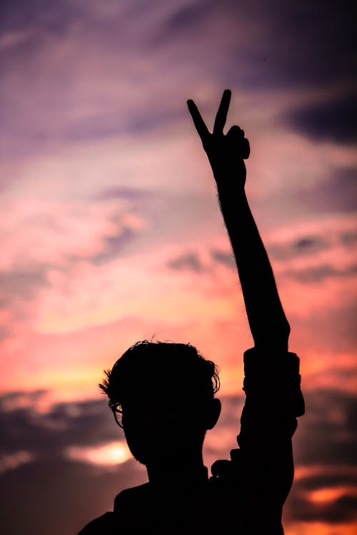 Silhouette of a Person Raising His Hand