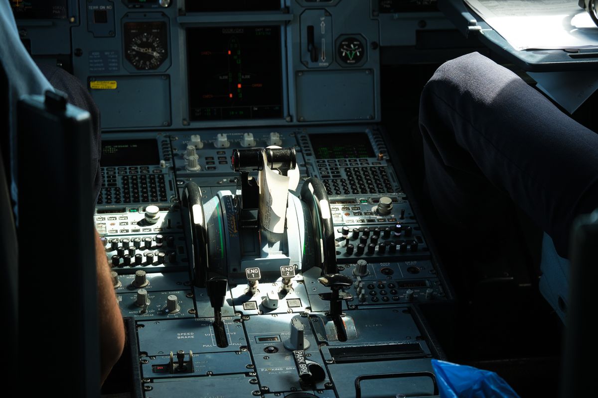 Airplane control panel instruments — flying during a solar eclipse requires thorough cockpit preparation