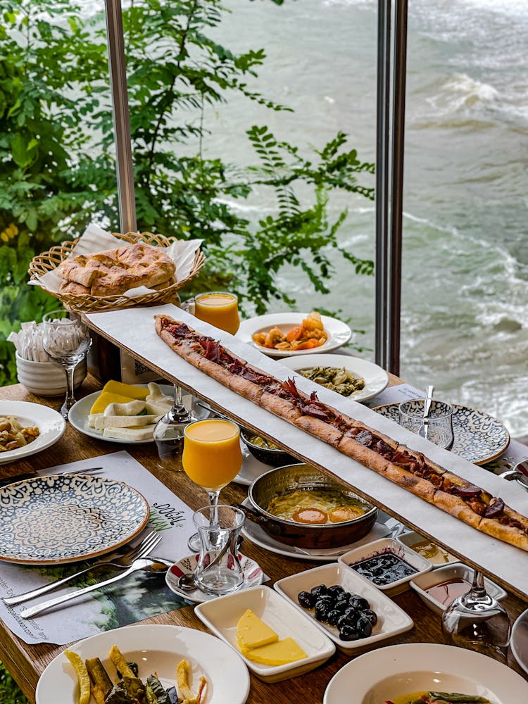 Food On A Table In A Restaurant On A High Floor 