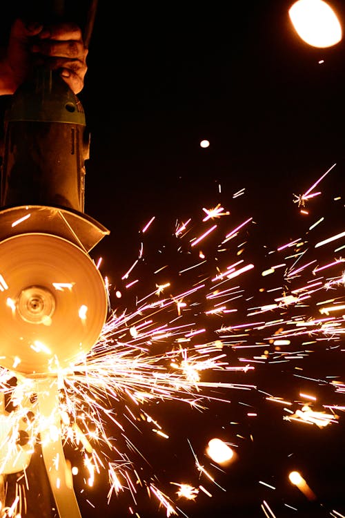 Flashing Sparks Coming From the Angle Grinder