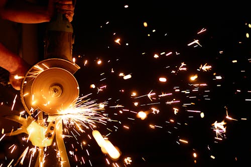 Flashing Sparks Coming From the Angle Grinder