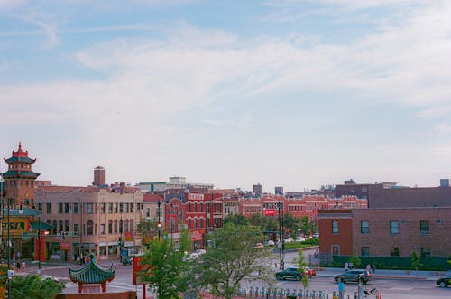 Free Drone Shot of Buildings in Chinatown  Stock Photo