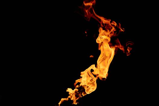 Vivid flames in motion against a black background, showcasing fiery textures and heat.