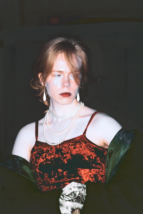 Portrait if Elegant Woman Wearing Evening Dress