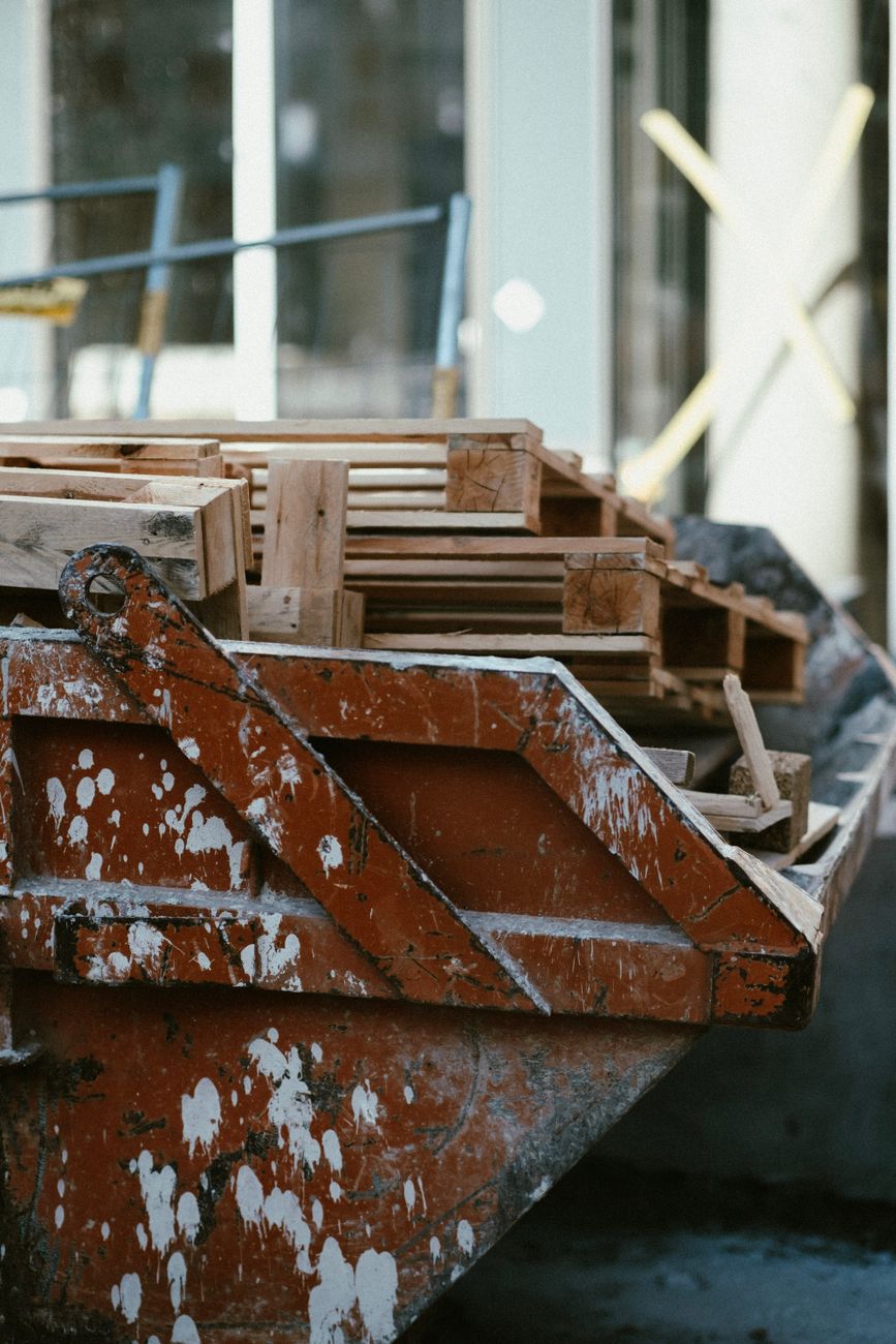 Construction waste and debris bags on a residential job site