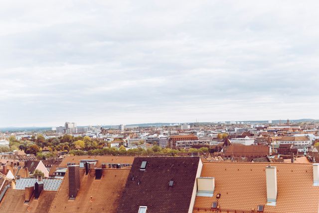 Discover the charming rooftops and urban skyline of Nürnberg, Germany from a high vantage point.