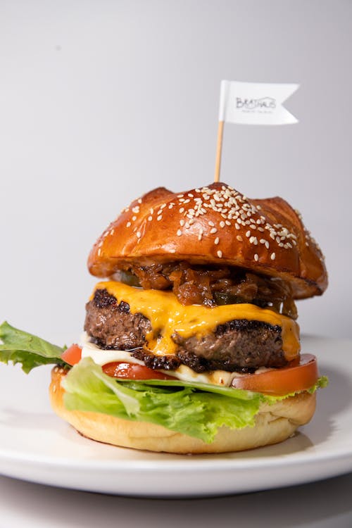 Close-Up Shot of a Beef Burger on a Plate