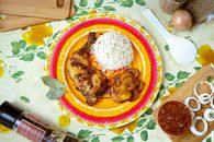 Cooked Food on White and Blue Round Plate