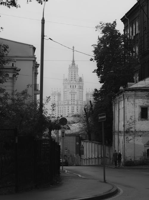 Grayscale Photo of Moscow
