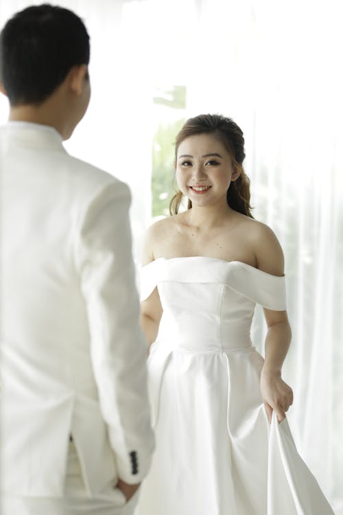 A Happy Woman in a Wedding Gown