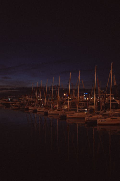 Moored Yachts at Night