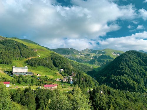 An Aerial Photography of a Village in the  Mountain